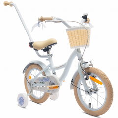 Толкатель боковые колеса Цветочный велосипед ребенок синий для девочек 14 дюймов толкать велосипед цена и информация | Детский трехколесный велосипед - коляска с удобной ручкой управления для родителей Riff F95941 2в1, фиолетовый | kaup24.ee