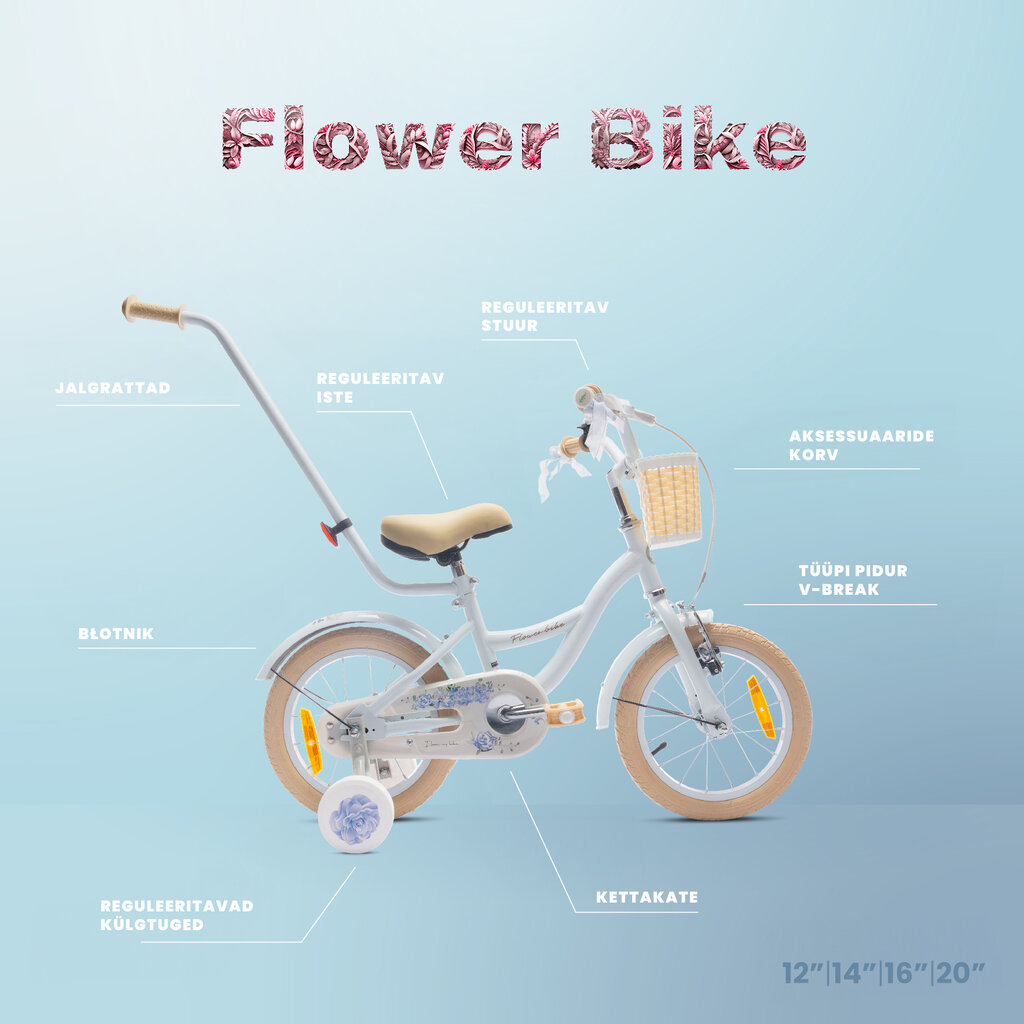 Jalgratas tüdrukule Flower Bike 14, sinine hind ja info | Jalgrattad | kaup24.ee