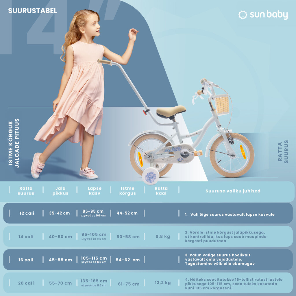 Jalgratas tüdrukule Flower Bike 14, sinine hind ja info | Jalgrattad | kaup24.ee