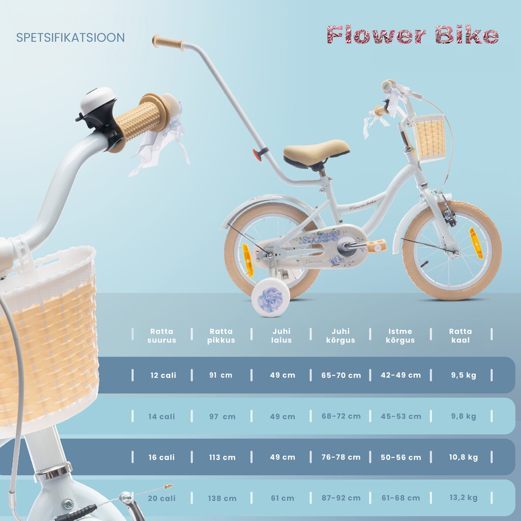 Jalgratas tüdrukule Flower Bike 14, sinine hind ja info | Jalgrattad | kaup24.ee