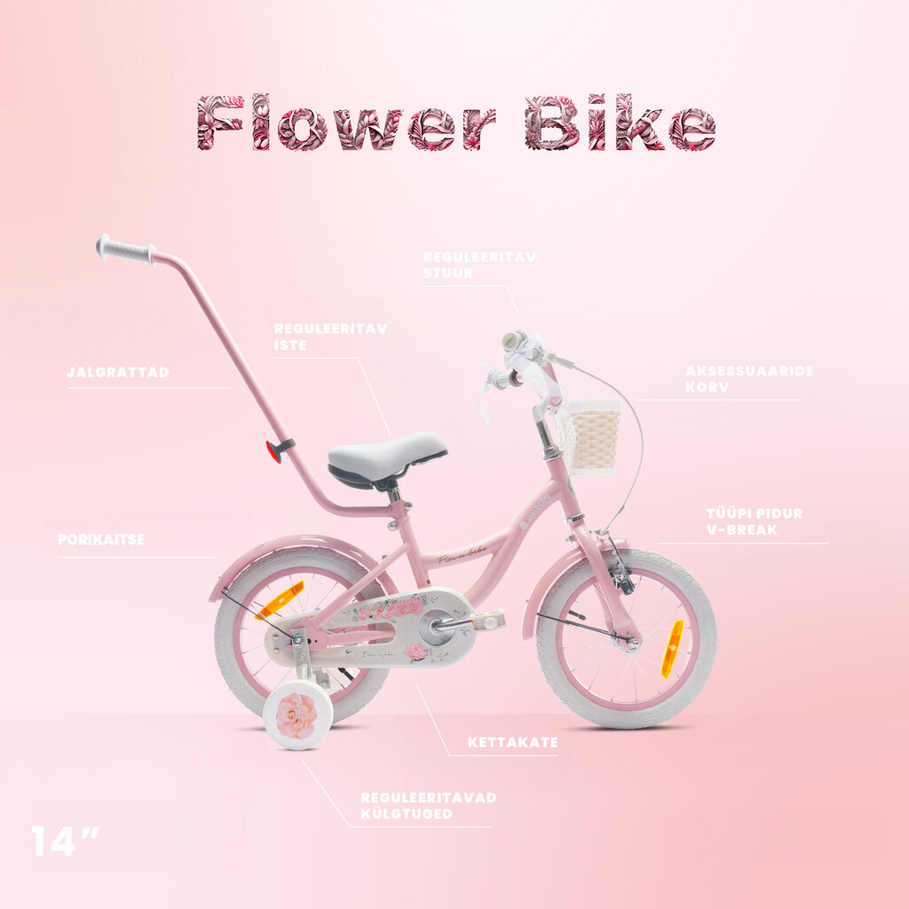 Jalgratas tüdrukule Flower Bike 14, roosa цена и информация | Jalgrattad | kaup24.ee