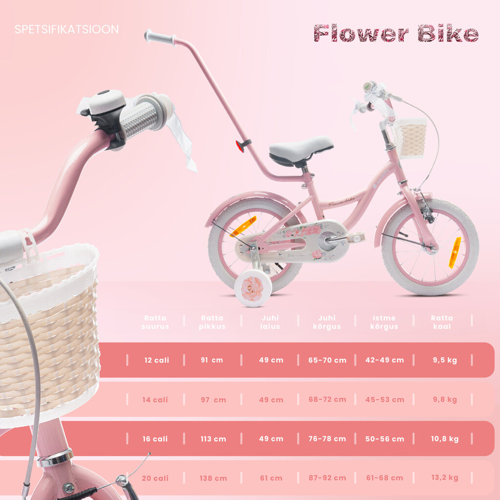 Jalgratas tüdrukule Flower Bike 14, roosa цена и информация | Jalgrattad | kaup24.ee