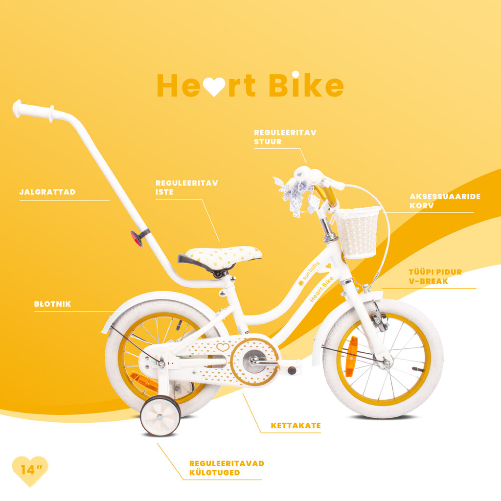 Jalgratas tüdrukule Heart Bike 14, kollane цена и информация | Jalgrattad | kaup24.ee