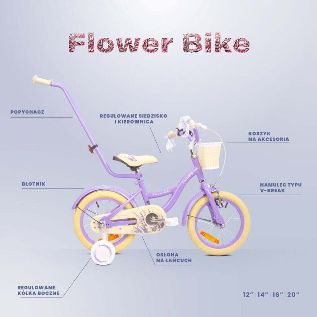 Jalgratas tüdrukule Flower Bike 14, lilla hind ja info | Jooksurattad | kaup24.ee