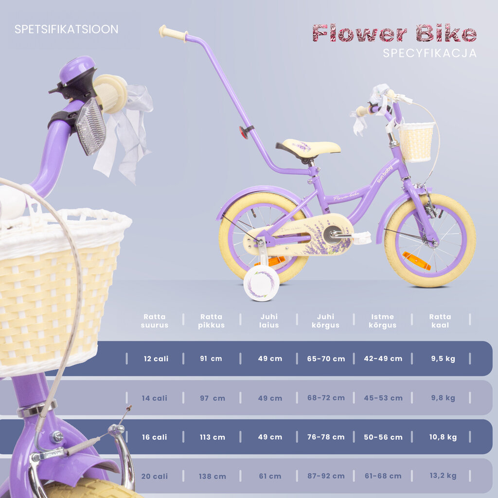 Jalgratas tüdrukule Flower Bike 14, lilla hind ja info | Jalgrattad | kaup24.ee