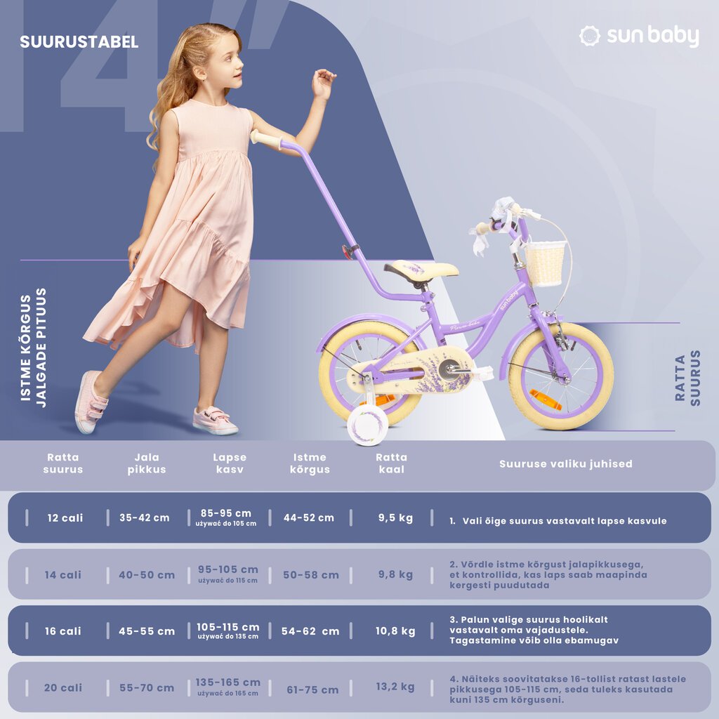 Jalgratas tüdrukule Flower Bike 14, lilla hind ja info | Jalgrattad | kaup24.ee