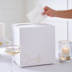 Коробка для поздравительных открыток, белая, с золотой надписью "cards", 25 х 25 х 25см. цена и информация | Праздничные декорации | kaup24.ee