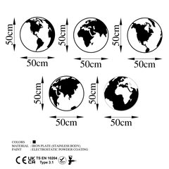 Wallity metalinė sienų dekoracija World map 2, 5 vnt hind ja info | Sisustuselemendid | kaup24.ee