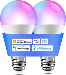 Набор умных лампочек из 2 светодиодных лампочек, совместимых с HomeKit, Siri, Alexa, Google Home и SmartThings, лампа E27 RGBWW с Wi-Fi, с регулировкой яркости, разноцветная, с голосовым управлением и дистанционным управлением цена и информация | Лампочки | kaup24.ee