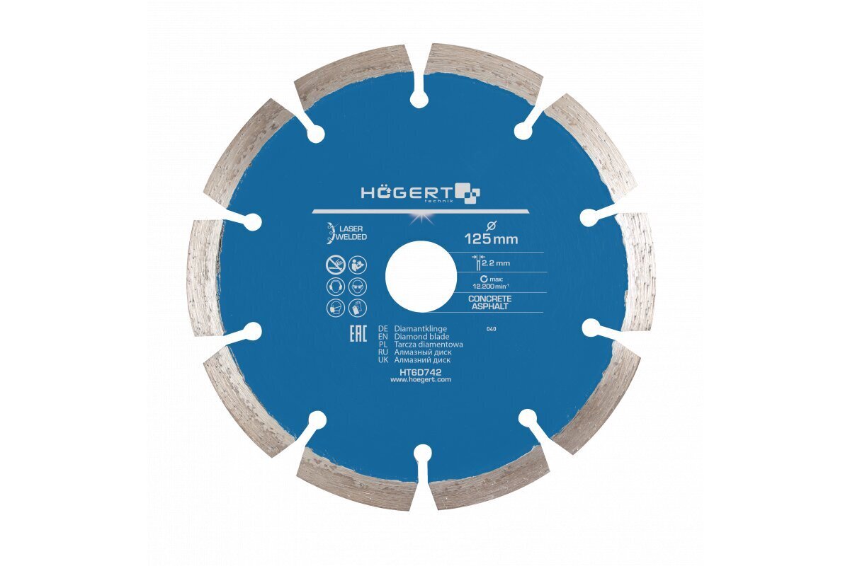 Teemantlõikeketas betoonile 125 mm, Hogert, HT6D742 цена и информация | Käsitööriistad | kaup24.ee