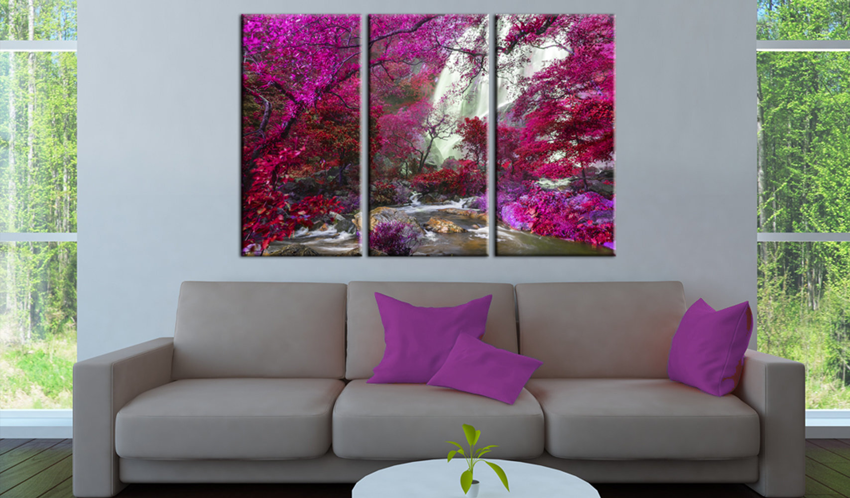 Maal - Beautiful Waterfall: Pink Forest hind ja info | Seinapildid | kaup24.ee