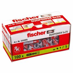 Шипы Fischer DuoPower 555005 Ø 5 x 25 mm Нейлон (100 штук) цена и информация | Механические инструменты | kaup24.ee