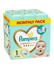 Подгузники Pampers Premium Care Tape, размер 1, 156 штук, 2-5 кг цена и информация | Подгузники | kaup24.ee