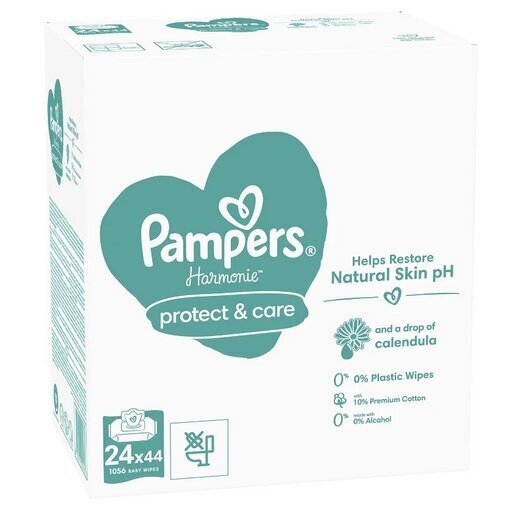 Pampers Harmonie Protect & Care Niisked Beebisalvrätid, 24 Pakki цена и информация | Niisked salvrätikud | kaup24.ee