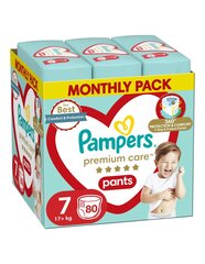 Подгузники Pampers Premium Care Pants, размер 7, 80 штук, 17+кг цена и информация | Пеленки | kaup24.ee