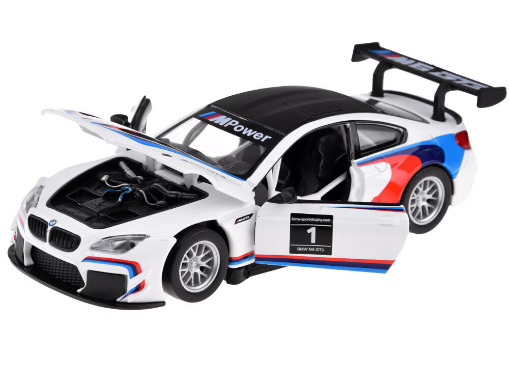 Metallist sportauto BMW M6 GT3, valge hind ja info | Poiste mänguasjad | kaup24.ee