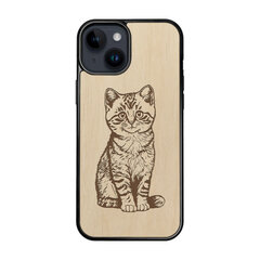 Деревянный чехол для iPhone 15 FoxysCraft, Cat, ольха цена и информация | Чехлы для телефонов | kaup24.ee