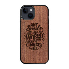 Деревянный чехол для iPhone 15 FoxysCraft, Your smile changes me, красное дерево цена и информация | Чехлы для телефонов | kaup24.ee