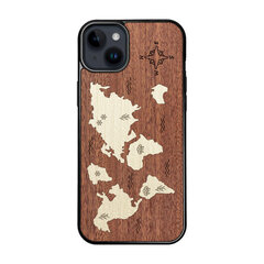 Деревянный чехол для iPhone 15 Plus FoxysCraft, World Map, красное дерево ir ольха цена и информация | Чехлы для телефонов | kaup24.ee