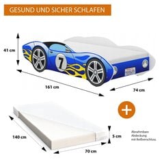 Laste voodi iGlobal Auto Car Bed, Corvetta + madrats 140x70 cm, sinine цена и информация | Детские кровати | kaup24.ee