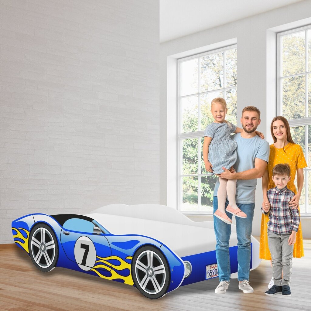 Laste voodi iGlobal Auto Car Bed, Corvetta + madrats 140x70 cm, sinine цена и информация | Lastevoodid | kaup24.ee