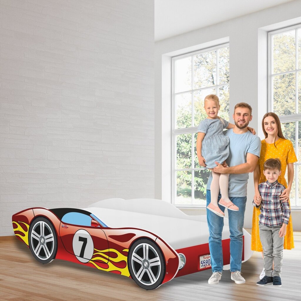 Laste voodi iGlobal Auto Car Bed, Corvetta + madrats 140x70 cm, punane цена и информация | Lastevoodid | kaup24.ee