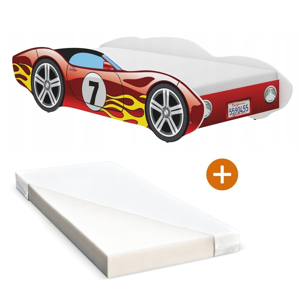 Laste voodi iGlobal Auto Car Bed, Corvetta + madrats 140x70 cm, punane цена и информация | Lastevoodid | kaup24.ee