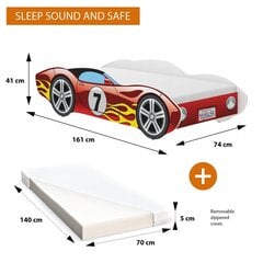 Laste voodi iGlobal Auto Car Bed, Corvetta + madrats 140x70 cm, punane hind ja info | Lastevoodid | kaup24.ee