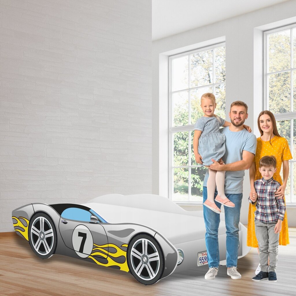 Laste voodi 140x70 cm, iGLOBAL, Auto Car Bed, Corvetta + madrats, leegiga hall цена и информация | Lastevoodid | kaup24.ee