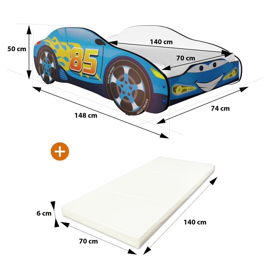 Laste voodiauto, iGLOBAL, ZigZak, 140x70 cm + madrats, punane hind ja info | Lastevoodid | kaup24.ee