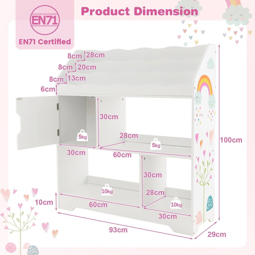 Mänguasjariiul Costway, 93 x 30 x 100 cm, valge цена и информация | Lastetoa öökapid | kaup24.ee