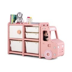 Veoautokujuline mänguasjariiul sahtlite ja hoiukastidega Costway, 110 x 32 x 66 cm, roosa hind ja info | Lastetoa öökapid | kaup24.ee