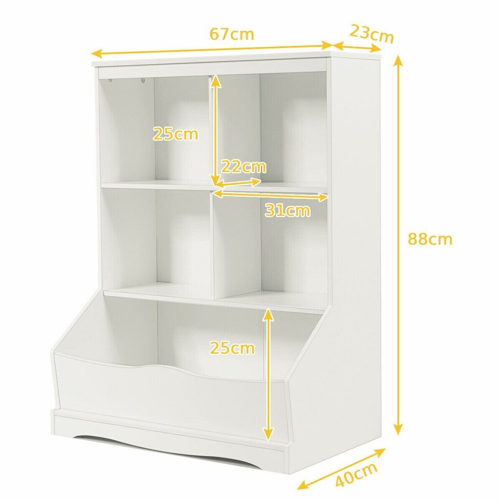 Laste raamaturiiul, mänguasjade hoiuruum riiulite ja lahtritega Costway, 67 x 40 x 88 cm, valge hind ja info | Lastetoa öökapid | kaup24.ee