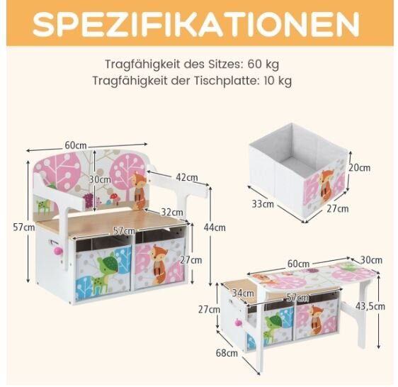 3 ühes laste laua ja tooli komplekt Costway hind ja info | Laste lauad ja toolid | kaup24.ee