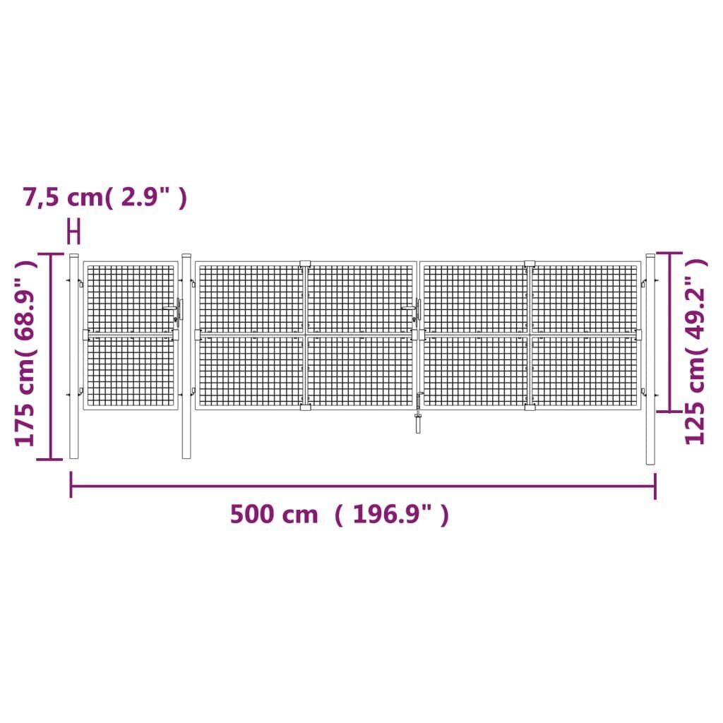 vidaXL võrgust aiavärav, antratsiithall, 500x175 cm, tsingitud teras hind ja info | Aiad ja tarvikud | kaup24.ee