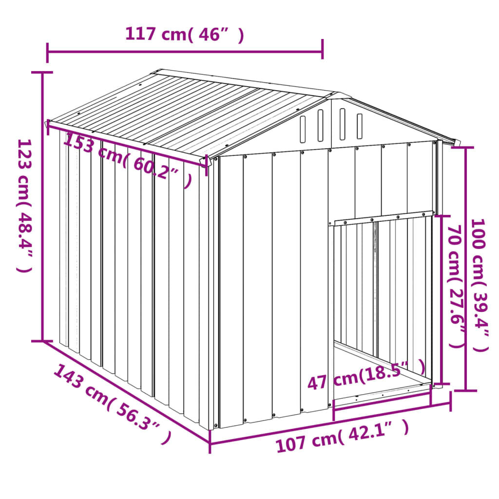 vidaXL koerakuut katusega, antratsiithall, 117x153x123 cm, teras hind ja info | Pesad, kuudid | kaup24.ee