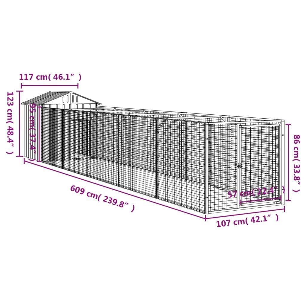 vidaXL koerakuut katusega, antratsiithall, 117x609x123 cm, teras цена и информация | Pesad, padjad | kaup24.ee