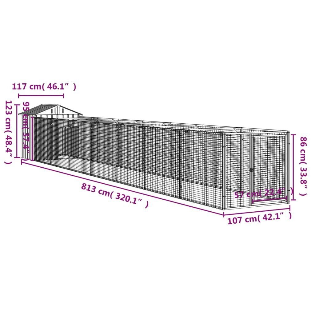 vidaXL koerakuut katusega, antratsiithall, 117x813x123 cm, teras hind ja info | Pesad, padjad | kaup24.ee