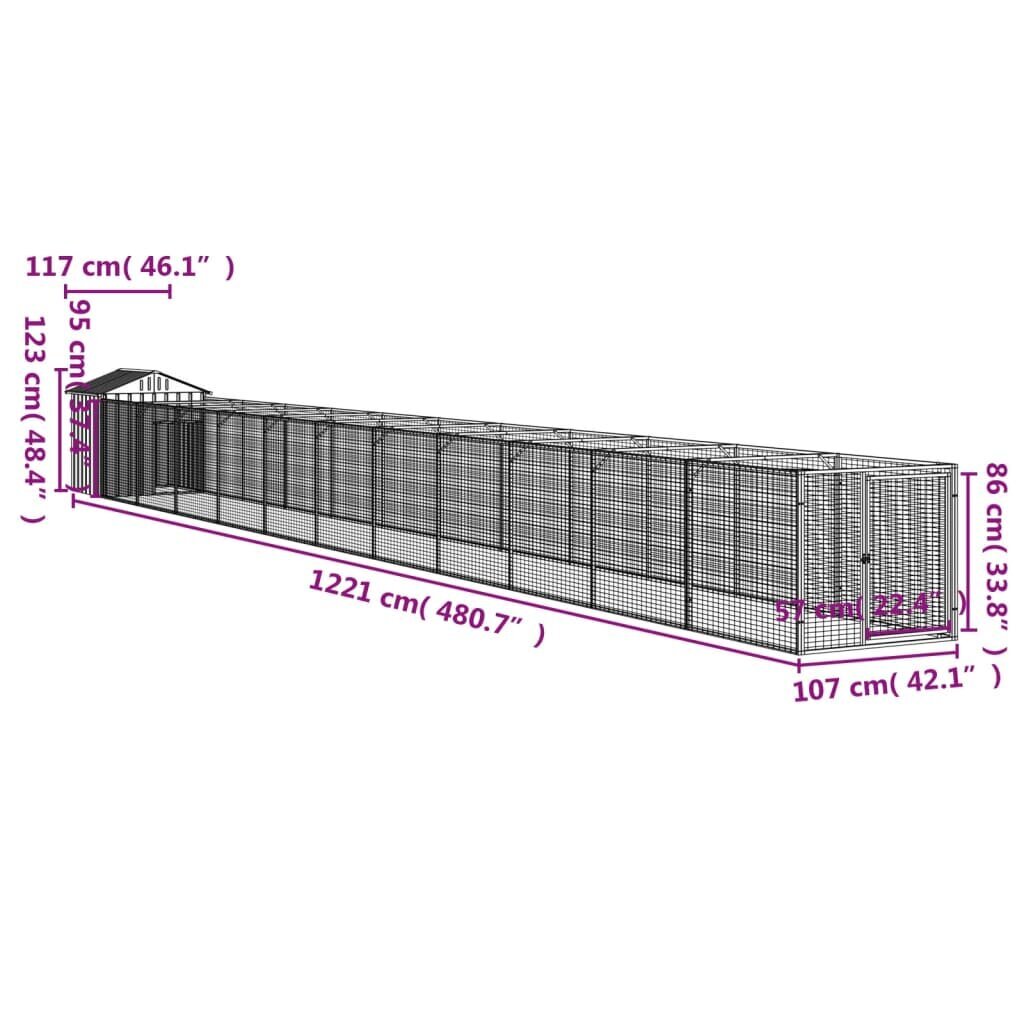 vidaXL koerakuut katusega, antratsiithall, 117x1221x123 cm, teras цена и информация | Pesad, kuudid | kaup24.ee