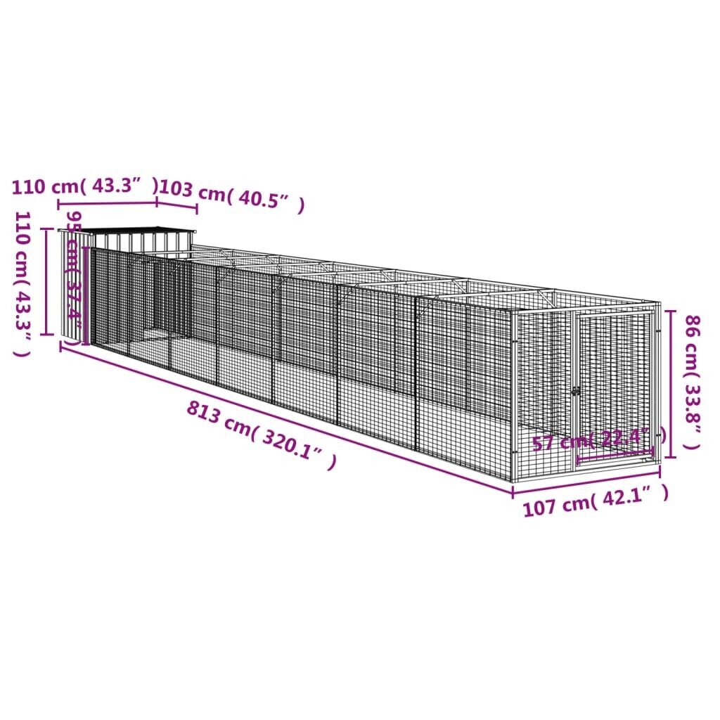 vidaXL koerakuut aedikuga, antratsiithall, 110x813x110 cm, teras hind ja info | Pesad, padjad | kaup24.ee
