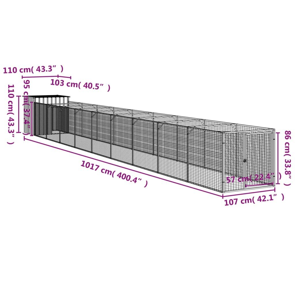 vidaXL koerakuut aedikuga, helehall, 110x1017x110 cm, teras hind ja info | Pesad, padjad | kaup24.ee