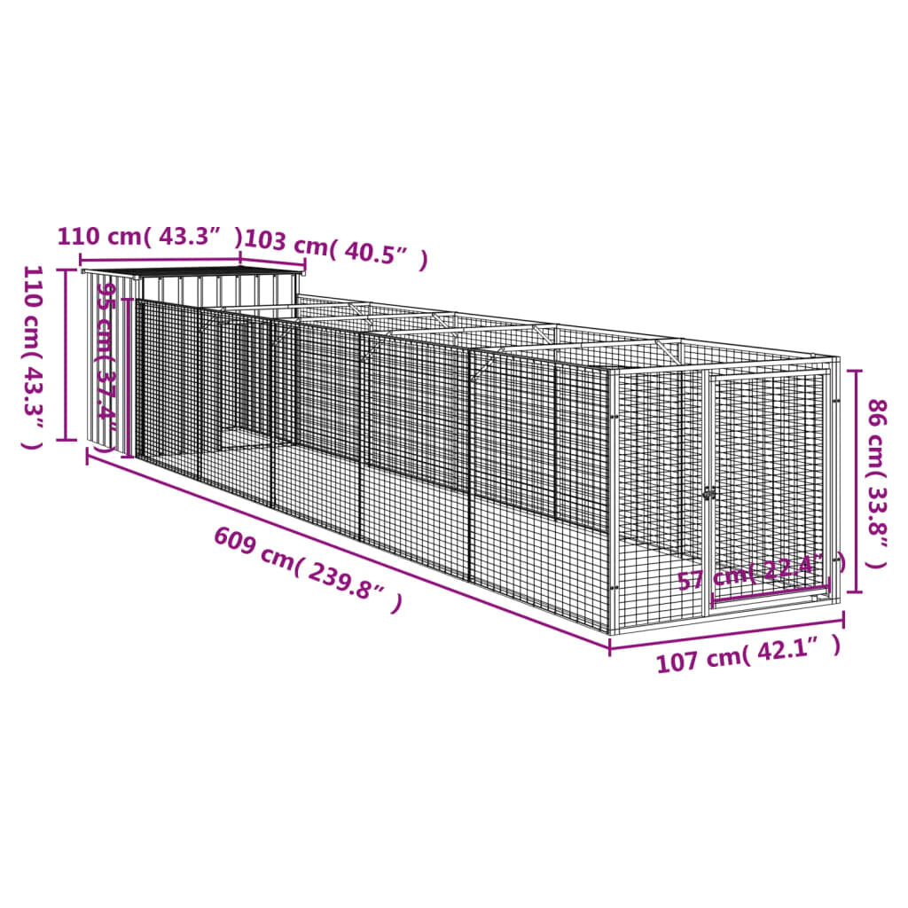 vidaXL koerakuut aedikuga, helehall, 110x609x110 cm, teras цена и информация | Pesad, kuudid | kaup24.ee