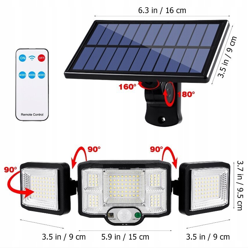 Päikeseline välisseina lamp 192 LED-iga koos 5 meetri pikkuse juhtmega hind ja info | Aia- ja õuevalgustid | kaup24.ee