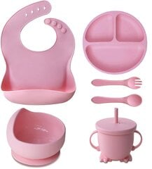 Набор из 6 силиконовых детских тарелок - розовый цена и информация | Детская посуда, контейнеры для молока и еды | kaup24.ee