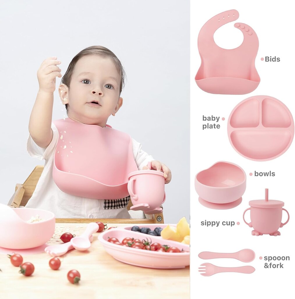 Lastenõude komplekt Elkesa, roosa, 6 tk hind ja info | Laste sööginõud | kaup24.ee