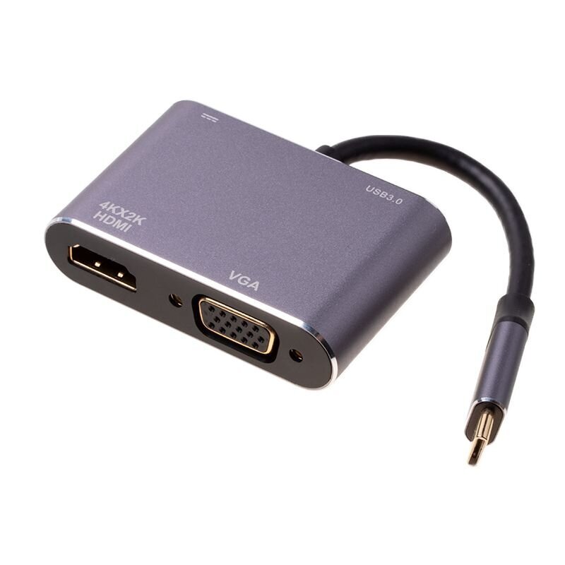 Alumiiniumiadapter Hub 4W1 USB-C 4K HDMI, VGA, USB 3.0, PD USB-C hind ja info | USB jagajad, adapterid | kaup24.ee