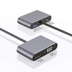 Alumiiniumiadapter Hub 4W1 USB-C 4K HDMI, VGA, USB 3.0, PD USB-C hind ja info | USB jagajad, adapterid | kaup24.ee