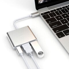 Alumiiniumist adapter 3in1 USB-C on HDMI 4K, USB 3.1, USB-C-Silver цена и информация | Адаптер Aten Video Splitter 2 port 450MHz | kaup24.ee