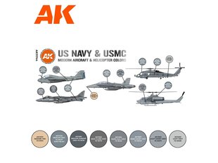 AK Interactive - 3rd generation - Aкрил набор красок US Navy & USMC Modern Aircraft & Helicopter Colors, AK11744 цена и информация | Принадлежности для рисования, лепки | kaup24.ee