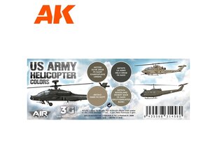 Akrüülvärvide komplekt AK Interactive 3rd generation US Army Helicopter Colors, AK11750 hind ja info | Kunstitarbed, voolimise tarvikud | kaup24.ee